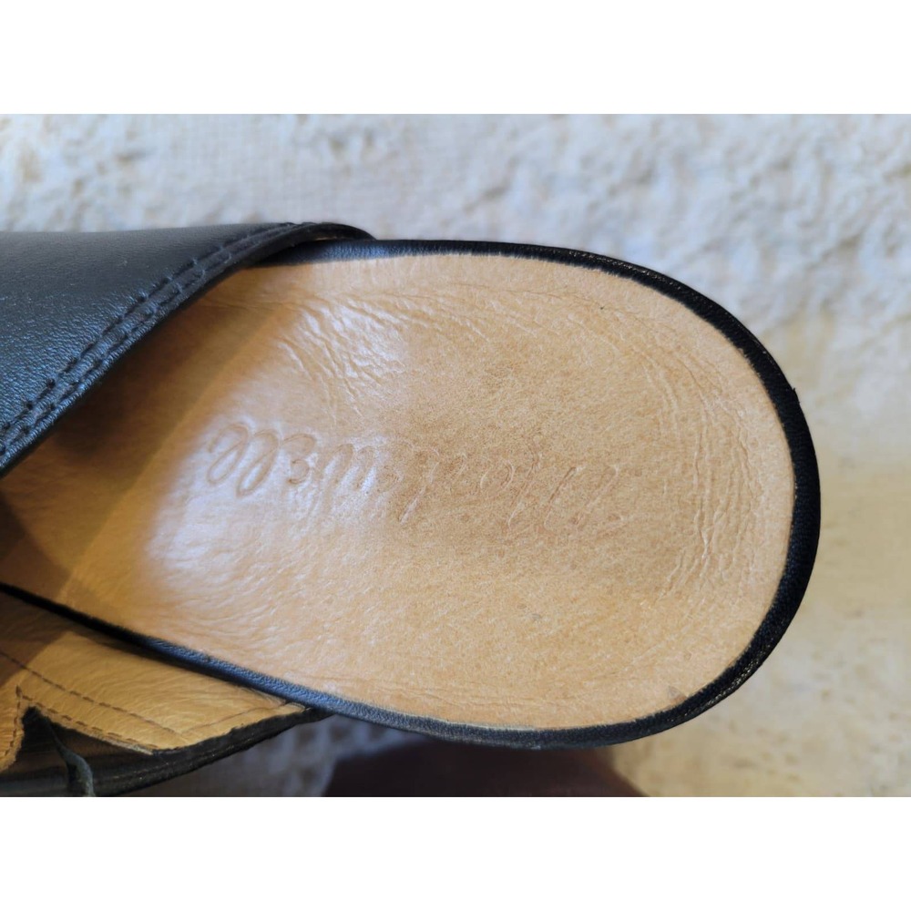 Madewell Black Leather Pointed Toe Block Heel Mules Slip On Shoes Size 9.5 - Picture 7 of 13